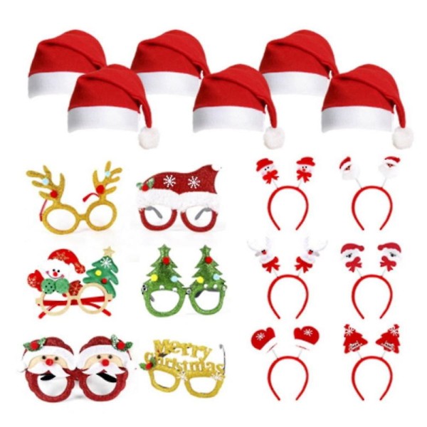 18stk Julebriller Glitter Fest Briller Innfatninger Julepynt Kostyme Luer Til Jul