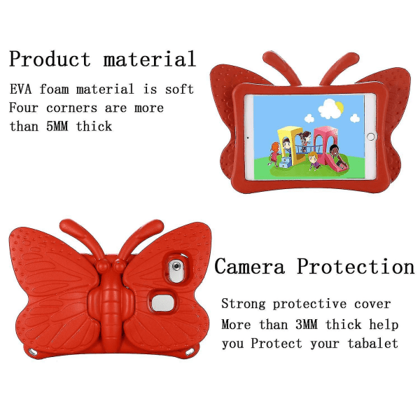 Butterfly Samsung Galaxy Tab A7 Lite 8.7 T220/t225 2021 Case, Barnvänligt, Eva Soft Foam Material, Tjocka fyra hörn, Kameraskydd, Stötsäker Red