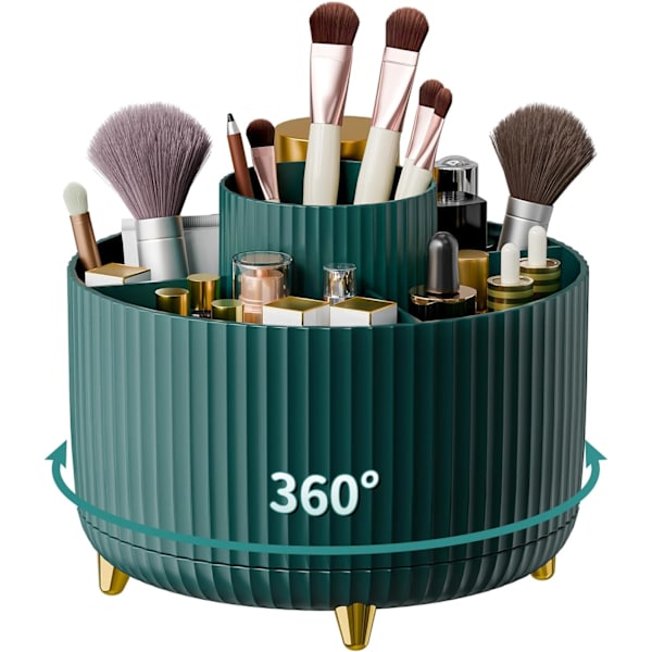 360° roterende penneholder, skrivebordsarrangører med 5 rum blyantsarrangør, kunstforsyningsopbevaringsboks Caddy til hjemmekontorartikler Desktop oprydning Dark Green