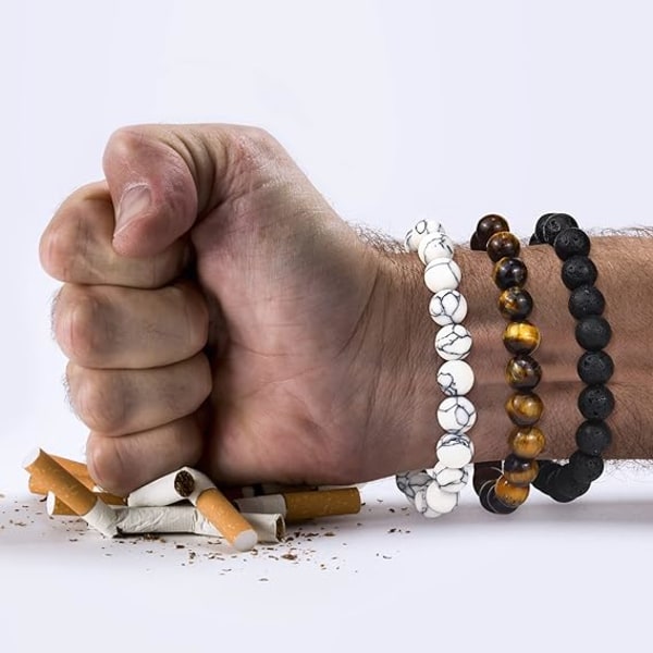 3 stk anti-angst armbånd røykeslutt armbånd for menn og kvinner hjelper lindring angst frustrasjon irritabilitet bekymring perler stein armbånd