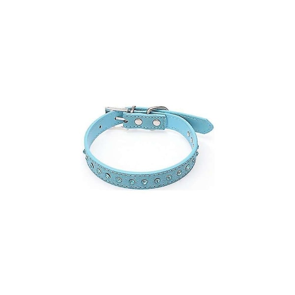 Klarblå Rhinestones Diamante Mjukt mockaläder Hundvalp Katthalsband 3 storlekar