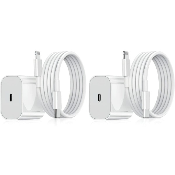 2-pak - Oplader til iPhone - Hurtig oplader - Adapter + Kabel 20W Hvid one size 2-Pack iPhone