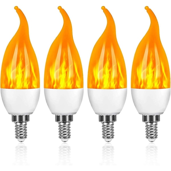 4-pack 3W E14 LED-lampa med flam-effekt, 3 ljuslägen, dekorativ lampa
