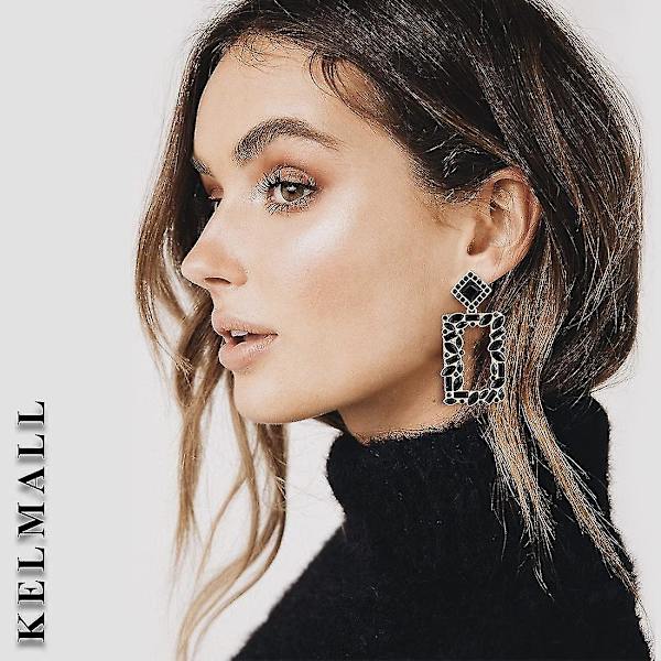Krystal Rektangel Geometriske Dangle Øreringe, Glas Rhinestone Statement Drop Øreringe Til Kvinder  Kollektion