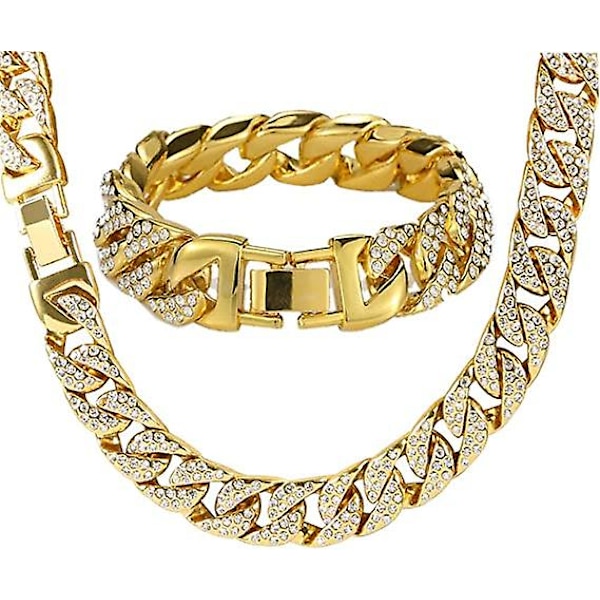 Herre 8\" forgyldt Cz Full Frozen Miami Cuban Armbånd