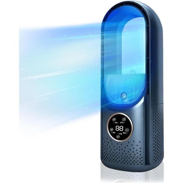 Luftkøler med LED-display, aircondition, luftfugter og elektrisk ventilator.