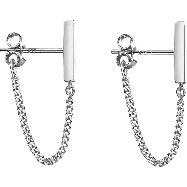 925 Sterling Sølv Stud Øreringe Minimalistiske Bar øreringe med kæde Dingle øreringe til kvinder