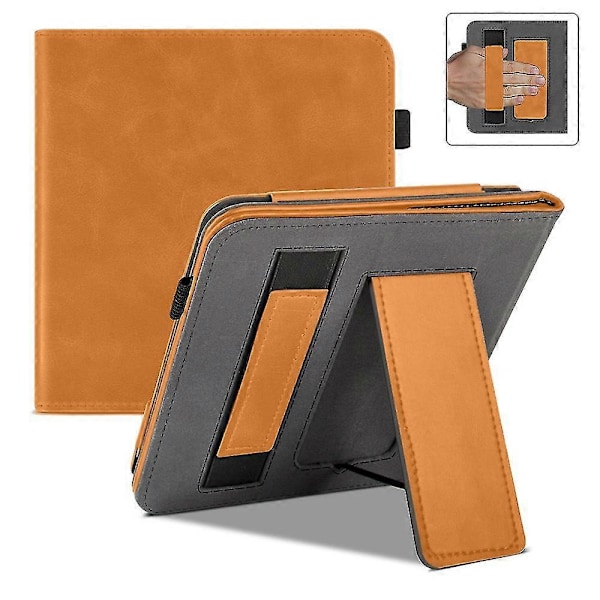 Ställfodral för 7\" Kobo Libra Colour (2024), Premium PU Läder Ställskydd med Handrem och Auto Brown