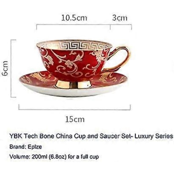 YBK Tech Benporslin Kopp & Fat Set i Europeisk Stil, Keramisk Te- och Kaffekopp för Hem, Kök, Bröllop (Leopardmönster) Retro Flower Pattern Red