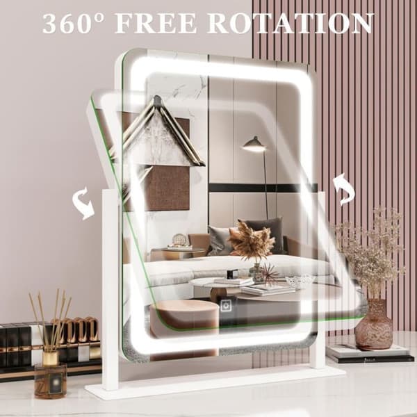 LED forstørrelsesspejl (33x38 cm) – Dæmpbart lys (3 farvetemperaturer) – 360° roterende base – Ideel til professionel makeup