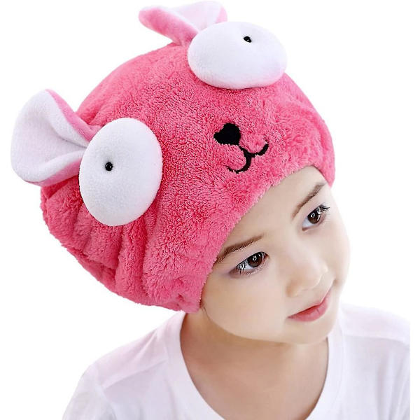 Tørrende hårindpakningshat Sød tegneserie kaninhår tørrende håndklæde til børn Piger badning spa svømning turban hatpink1pcs)