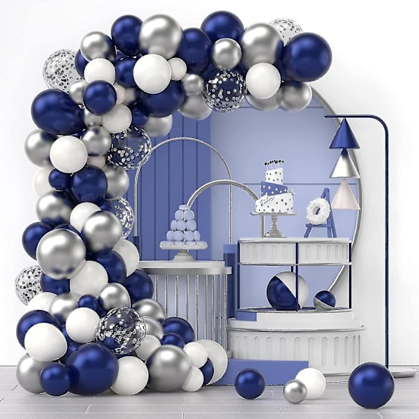 Marineblå Sølv Hvid Konfetti Balloner Arch Kit, 120 Stk 12in 10in 5in Latex Garland Buer Kit Til Graduering, Fødselsdag, Bryllup, Jubilæum, Fejring