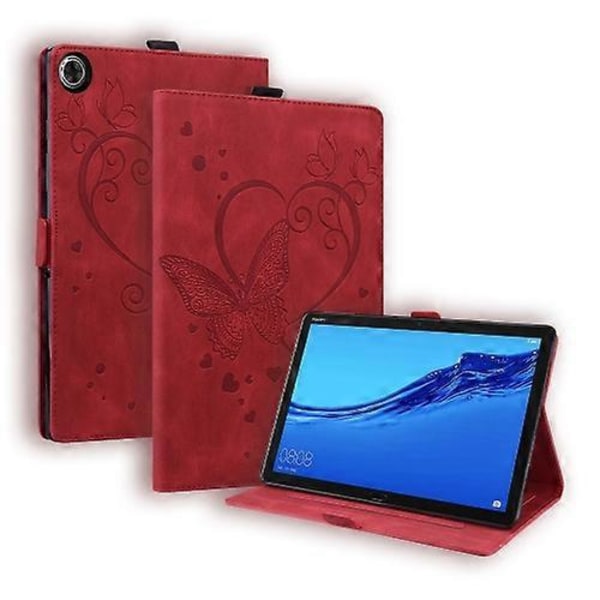 Samsung Galaxy Tab A9:lle suunniteltu nahkainen tabletin suojakotelo, jossa on rakkausperhonen-reliefikuvio Red