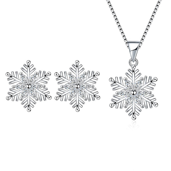 Sterling Sølv Diamant \"Snefnug Flake\" Vedhæng Halskæde Ørepynt Dekoration