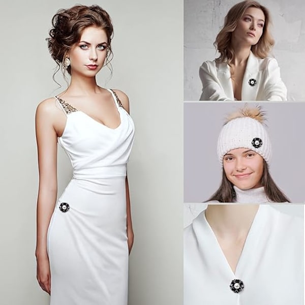 Kvinnors blomma artificiell pärla emalj legering brosch stift vit corsage kläder accessoarer snygg och populär hållbar (svart)