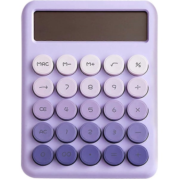Mekanisk Lommeregner, 12 Cifret Stort LCD-Display og Store Runde Knapper Gradient Farve Bordregner, 15° Hældningsskærm Elektronisk Lommeregner Purple