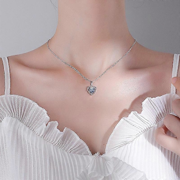 Sølv Hjerte Halskjede, 925 Sterling Sølv Dame Halskjede Krystall Hjerte Halskjede Delikat Kjærlighetshjerte Halskjede Justerbart Sølv Kjede Halskjede Dame