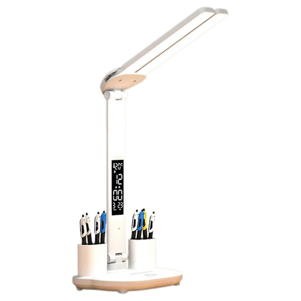 LED Skrivebordslampe med Penneholder/Digital Klokke Multifunksjonell Skrivebordslampe for Husholdning Barnerom E