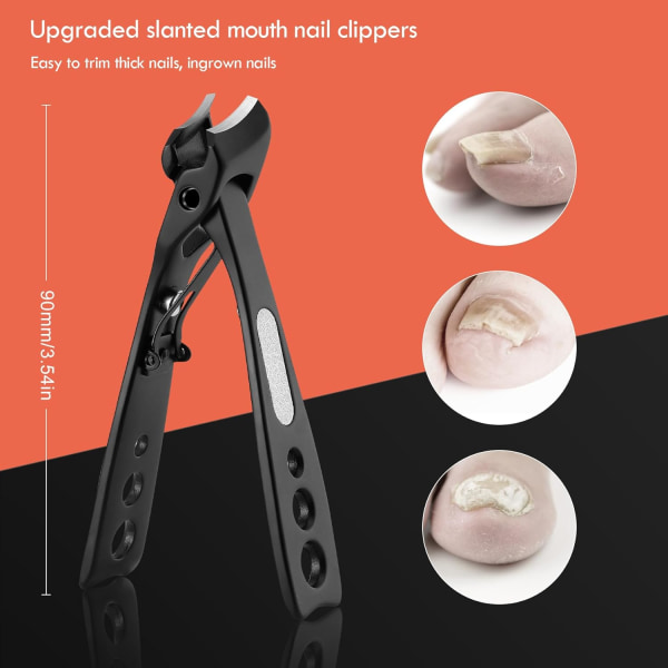 Inåtväxande och tjocka nagelklippare med lutande böjt blad - Premium rostfritt stål Heavy Duty tånagelklippare för tjocka naglar, nageltrimmer (svart)