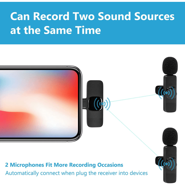 trådløse lavaliermikrofoner til iPhone iPad, Plug-Play