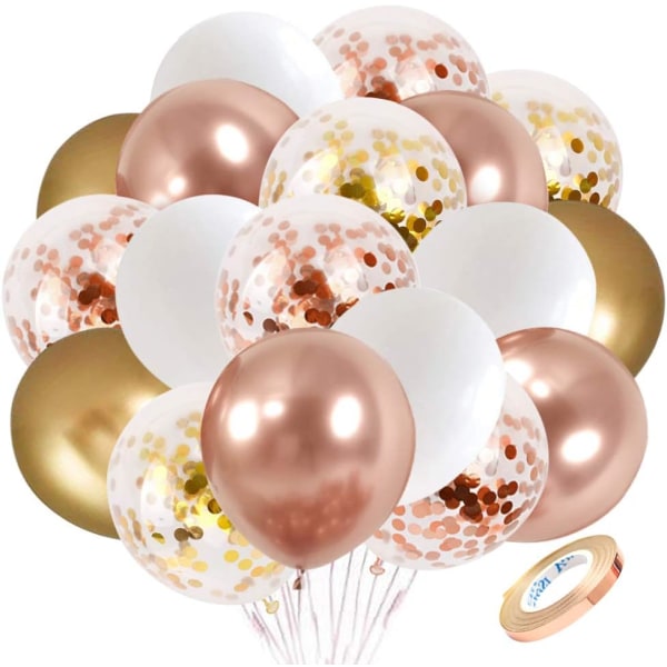 Rose Gold Confetti Latex Ballonger, 60 st 12 tum White Gold Party Ballong för födelsedag Bröllopsdag Bröllopsdusch dekoration