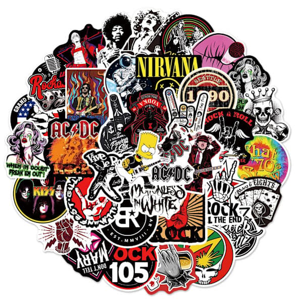 162 kpl rock-yhtyeen graffititarroja PVC-tarroja