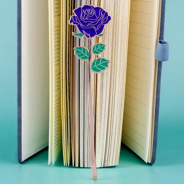 Rose bokmerkegave, metall boksideholder for leseelskere, Valentine Morsdag Julebursdagsgave for kvinner bokelskere (Blue Rose)