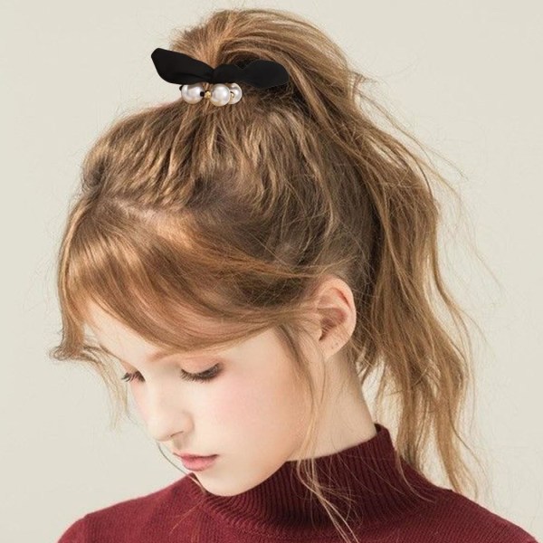 Sløyfehårbånd Perlehårbånd Svart hår knasende elastisk hårsmykker for kvinner og jenter (pakke med 3)