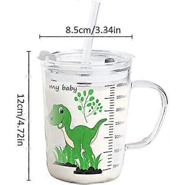 Melkekopp for barn med sugerør, 400 ml Transparent Glass Lære å drikke treningskopp, Mikrobølgesikker drikkekopp med lekkasjesikkert lokk for småbarn (#2)