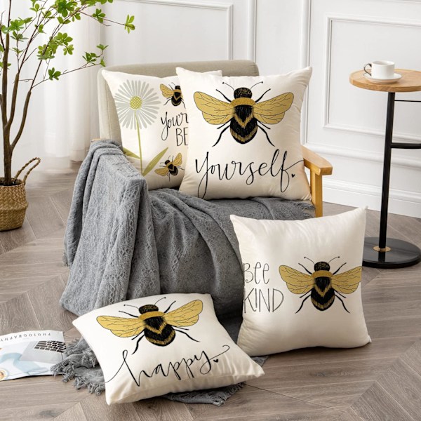 Beputetrekk Utendørs Vanntett Pute Gul Bipe Putetrekk 4-pakning Hjemmedekor Sofa Lin Liten Utendørs Kontor 45x45 cm