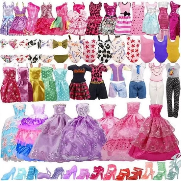 35-osainen set mekkoja, kenkiä ja asusteita 30 cm:n Barbie-nukkeille: täydellinen pukeutumispeleihin