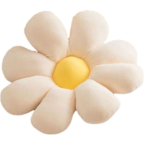 Blomstergulvpude Daisy Blomsterform Pude Sød Siddepude Plys Stolpude Kastepude Hjemmedekoration til Kvinder en Læsning(Hvid Gul)