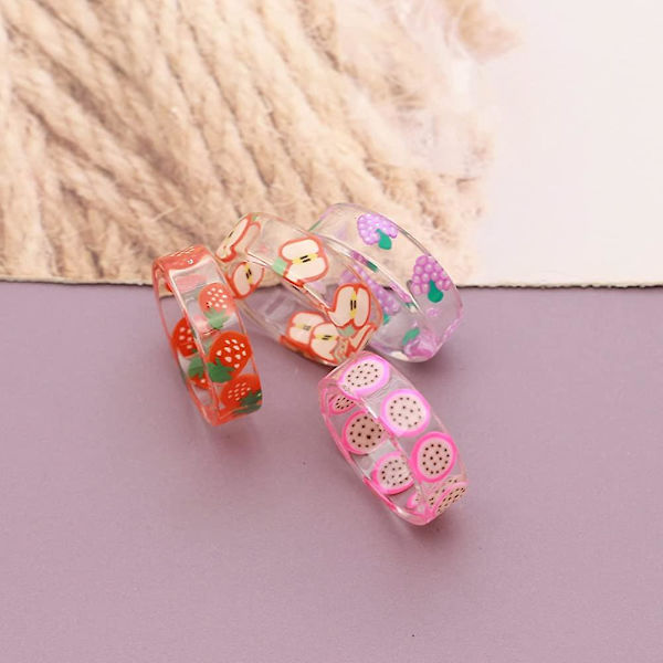 Harpiksringe til kvinder og piger Retro Akryl Chunky Farverige Ringe Finger Stacking
