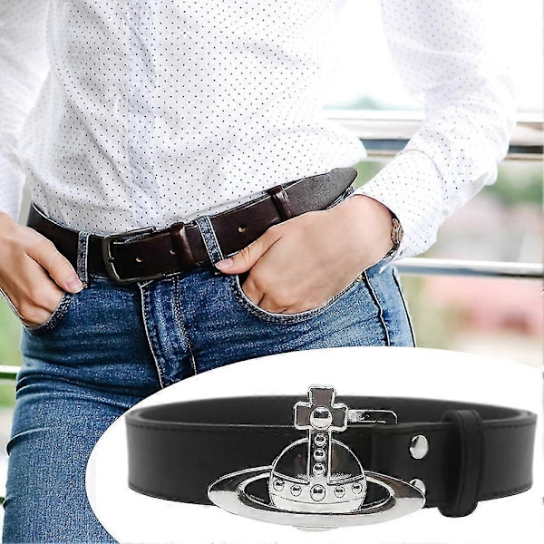 Legering Läder Saturnus Spänne Midjebälte Stilfull Justerbar Midjeband För Dejting Coffee