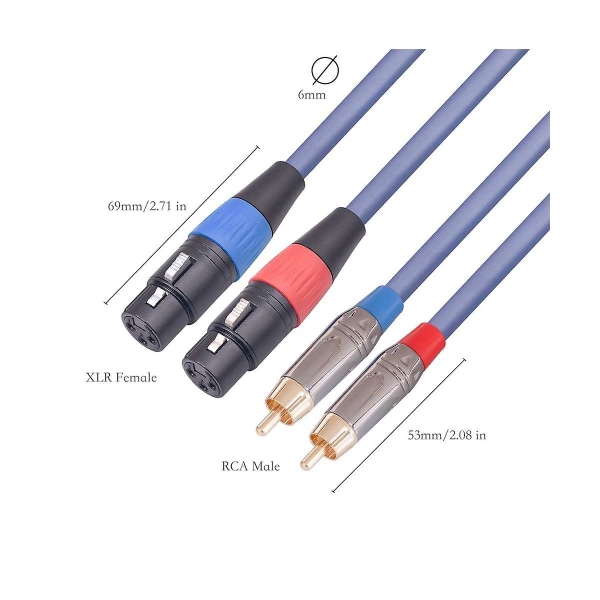 Dual Xlr till Rca-kabel, Dual Xlr hona till dubbel Rca-hane-kabel, 2 Xlr hona till 2 Rca hane Hifi-ljudkabel, 6,6 fot