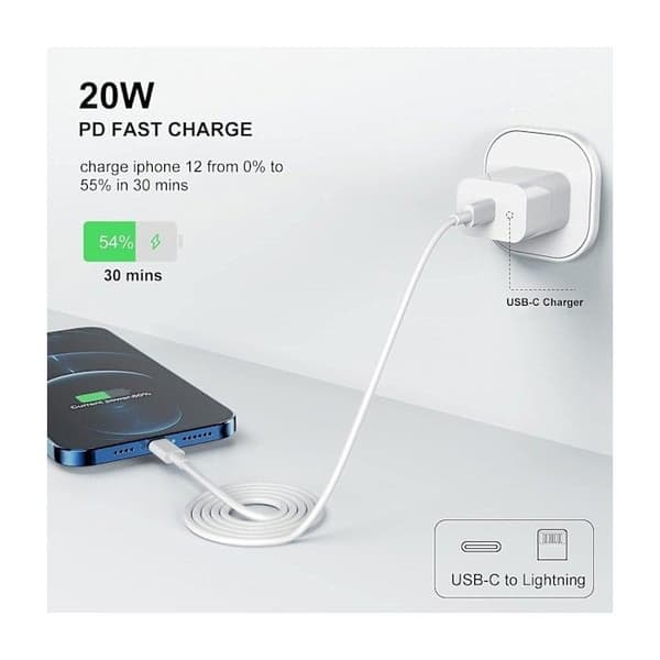 ®RisingFF iPhone-lader - Hurtiglader - Adapter + 20W USB-C-kabel, hvit, 4-pakning