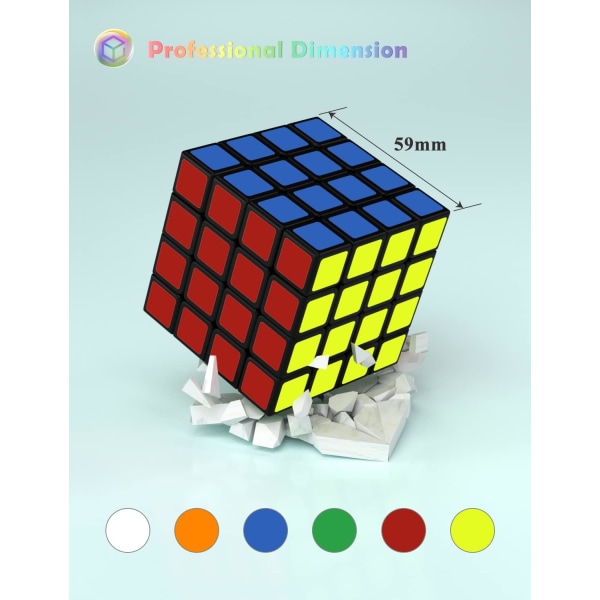 4x4 Speed ​​Cube, QiYuan Original 4x4x4 Fast Cube erittäin kestävä tarra eloisilla väreillä (4x4x4)