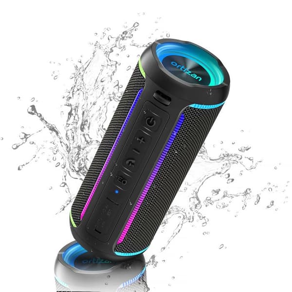 Bluetooth-højttaler: LED-lys, Bluetooth 5.3, bærbar, 40W forbedret bas – Sort