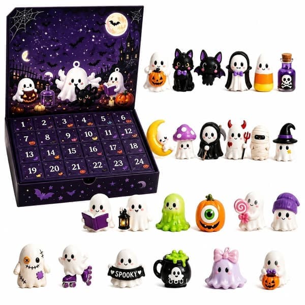 2026 Halloween nedräkningskalender, 3D-dockstil spöke, ljuslåda, spöklik dekor