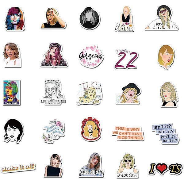 Laulaja Taylor Alison -tarrat, vedenpitävät kestävät vinyyli-Taylor-tarrapakkaus teini-ikäisille, vesipulloille, tietokoneelle, matkustamiseen (a(50 kpl))