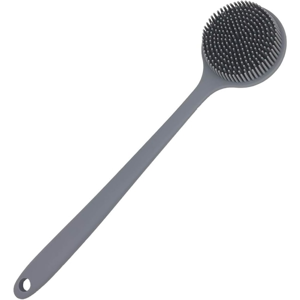 Silikon-skrubber for kroppsbørste for dusjbad med langt håndtak, BPA-fri, allergivennlig, miljøvennlig (grå)