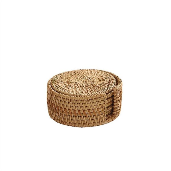 Rattan Flettet Kopmåtte Håndlavede Håndværk Rattan Kopskiver Kopskiver Til Drikke Hjemme Dekoration Holder Til Køkkenbord Drikke (6stk, Brun)