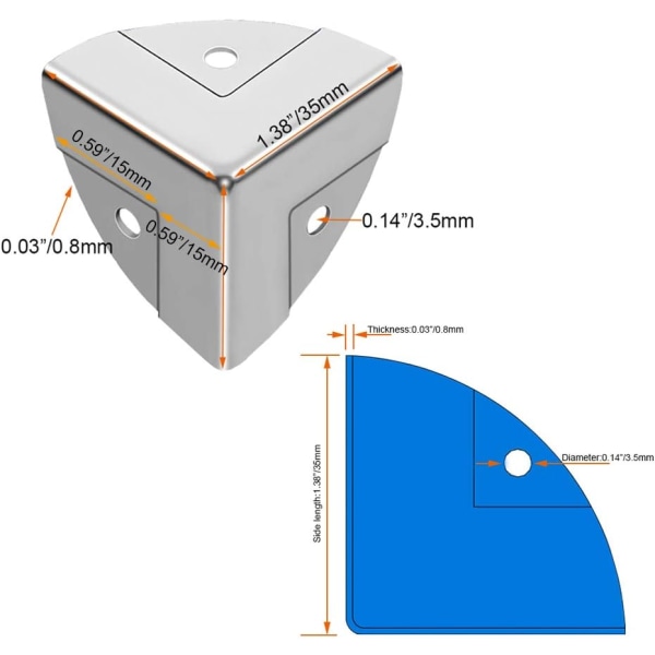 8 kpl galvanoitu kolmipuolinen sektori työkalulaatikko kulmasuojat kameran varusteet alumiini laatikko kulmasuoja metalli käärintäkulma