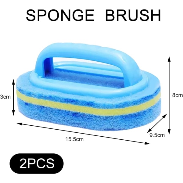 2Pcs Cleaning Brush,Bathroom Cleaning Sponge,Cleaning Sponge for Kitchen Bathtub Bath Toilet Wall Floor Tile Scrub Brush with Handle