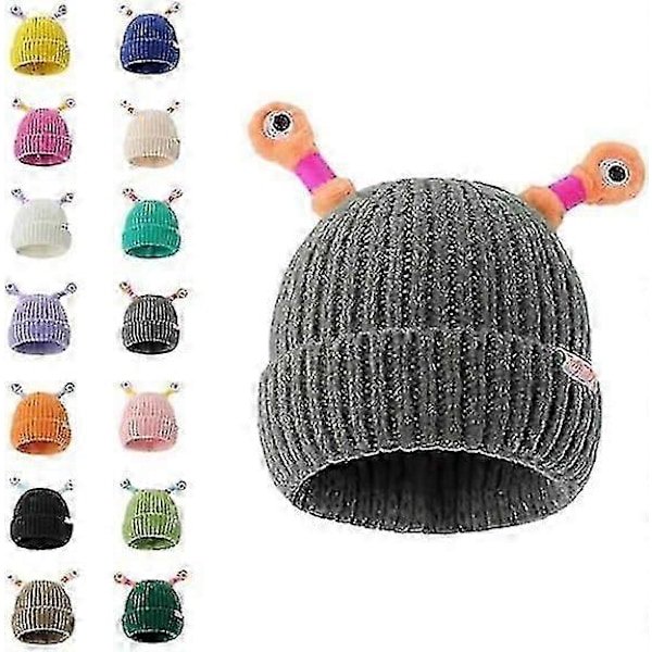 Vinter Forældre-barn Sød Glødende Lille Monster Strikket Hat, Sjov Sød Monster Beanies Cap, Sjov Glødende Monster Strikket Hat Gray