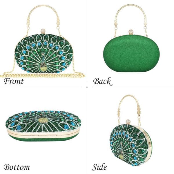 Rund Rhinestone Clutch til Kvinder, Ideel til Middage, Bryllupper og Formelle Anledninger, Julegave – Grøn