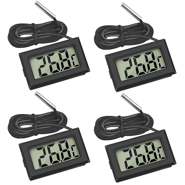4x digitalt LCD-termometer temperaturmonitor med ekstern sonde for kjøleskap, fryser Kjøleskapsakvarium (4x svart)