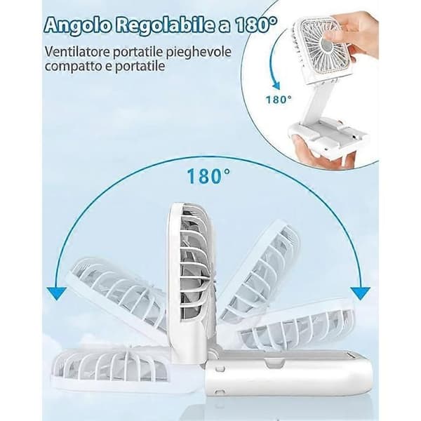 Mini bærbar ventilator, foldbar og USB genopladelig, 3 hastigheder, kraftfuld, ideel til kontor- og udendørsbrug (hvid).