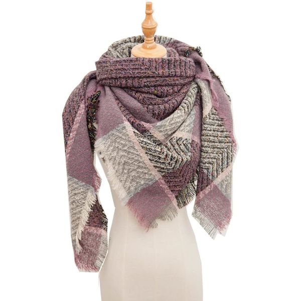 Dames Efterår Vinter Sjal Klassisk Tassel Plaid Sjal Varmt Blødt Chunky Stort Tæppe Wrap Sjal Sjal Cirkel Sjal Wrap (Lilla)
