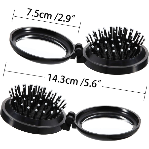 2-pak sammenfoldelig rejsespejl-hårbørster Runde bærbare foldbare lommer-hårbørste Mini-hårkam Kompakt rejsestørrelse hårmassagekam